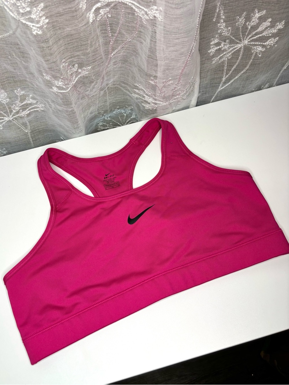 NWOT Nike Dri-Fit Hot Pink Racerback Sports Bra with Black Swoosh Sz XL